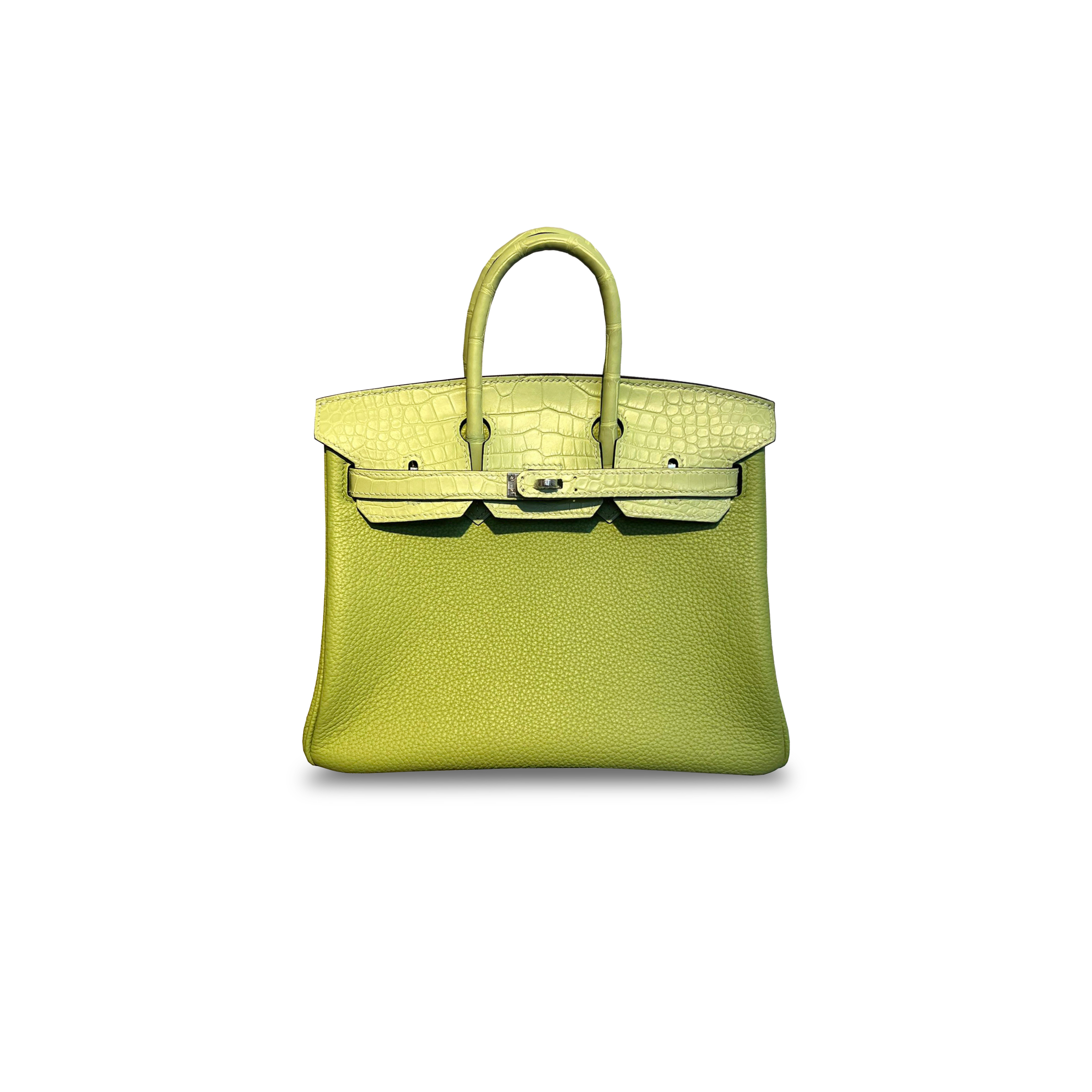 H**mes master birkin 25 crocodile and togo leather avocado silver buckle h076216ck32 (25*20*13cm)